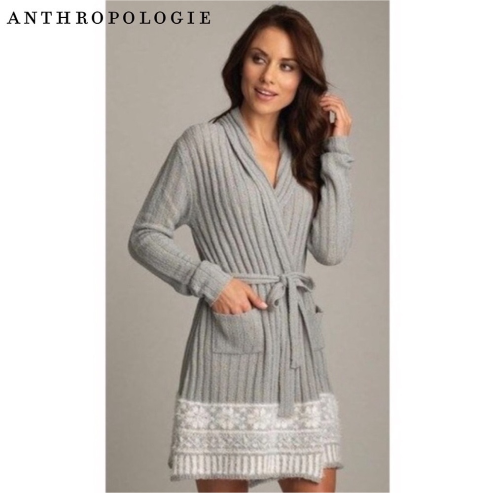 Anthropologie Gray Robe w/ detailed hem